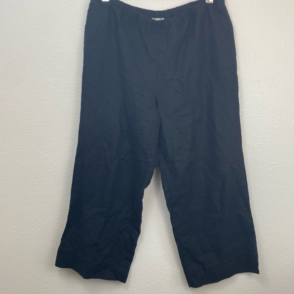 J. Jill 100% Linen Black Elastic Waist Wide Leg Pants Size Medium